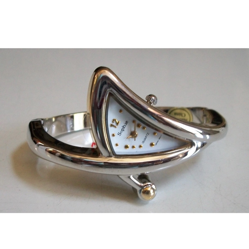 Women’s triangle silver & gold finish fashion bangle cuff casual watch